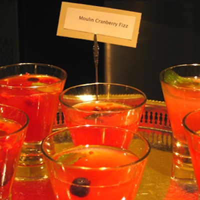 Theme cocktails included the Moulin Cranberry Fizz.