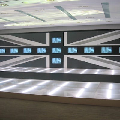 TV monitors from Westbury National Show Systems helped form the centre cross of a large graphic of the Union Jack.