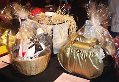 A silent auction included pet-related items, like this gold dog tote.