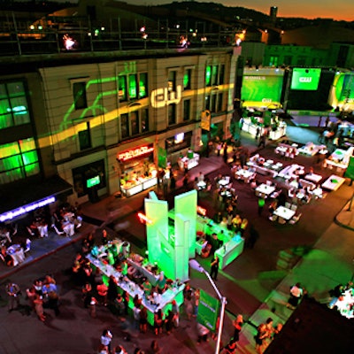 Warner Brothers glowed green for the CW network launch.