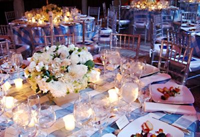 Blue and white gingham check linens covered the dinner tables.