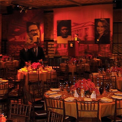 Robert Isabell put blowups of photos of the library and the evening's award recipients in the Celeste Bartos Forum, which served as the benefit's dining area.