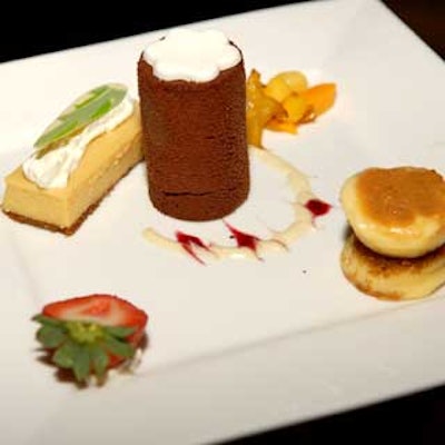 For dessert, guests were treated to a trio of key lime meringue tart, a croustilliant du chocolat tower (topped with a white Montblanc star logo), and dulce de leche cheesecake.