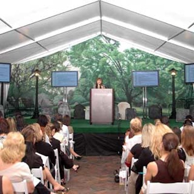 Carol Beaugard discussed upcoming industry trends during the general session, held inside EventStar's tent.