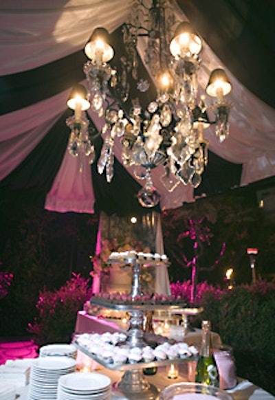 Flowers in towering urns sat beside abundant dessert offerings on buffet tables.