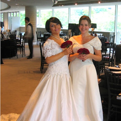 Caterwaiters wore bridal gowns and tuxedos.