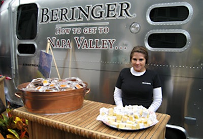 Eli Zabar and Whole Foods provided individually wrapped crackers and cheeses to go with Beringer's merlot and chardonnay tastings.