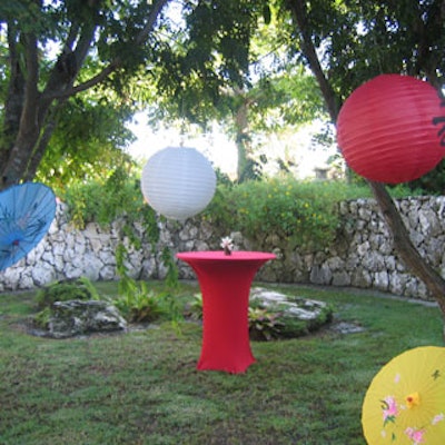 John Rosetti placed colorful lanterns, umbrellas, and spandex-covered tables throughout the Ichimura Garden for the event.