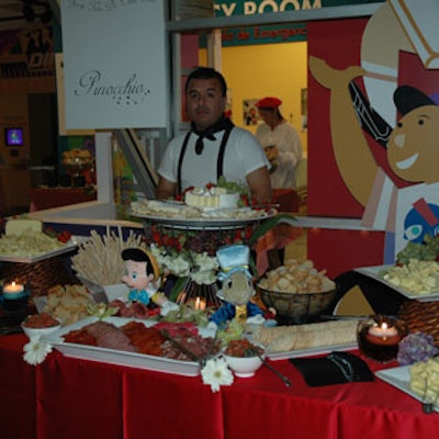 The Pinocchio food station featured artisan breads and cheeses.
