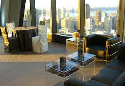 Similar furniture and flowers decorated three rooms on the 44th floor, later used as an after-party space.