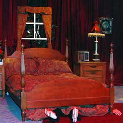 This bedroom came complete with a dead body and ghostly accents.