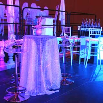 Panache's sparkling sheer linens and Room Service's clear acrylic bar stools enhanced the Airheads Oxygen Bar.