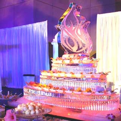 Levy Restaurants created an ice sculpture as the centerpiece and display for its array of mini desserts.