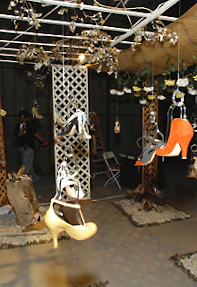 At Gen Art’s event, shoes dangled from trees like exotic flowers.