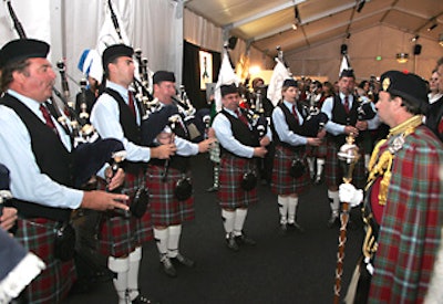 Bagpipers played for the crowd at Smashbox for the “Dressed to Kilt” event.