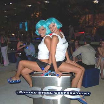 Two sexily-clad women dished out ice cream treats from a branded cart, which they sometimes rode on.