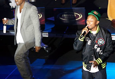 Surprise guest Pharrell Williams performed 'You're Beautiful,' with West filling in for Snoop Dog.