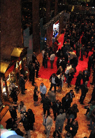 The crowd gathered in Trump Tower’s lobby, which was embellished with a custom-made carpet by Flemington Department Store and an LCD screen from AG Light & Sound.