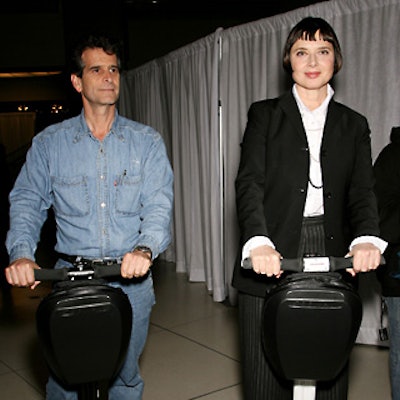 Actress Isabella Rossellini and inventor Dean Kamen posed on Kamen’s Segways at the Iconoclast season launch party.