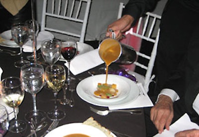 Sonnier & Castle's waiters poured hot butternut-squash and roasted-pear soup over bowls of diced squash and pears.