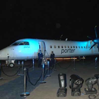 A Bombardier Q400 aircraft, one of the planes in the Porter Airlines fleet, was on display.