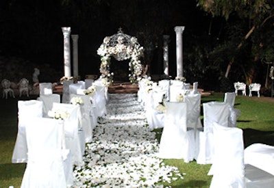 Pathways strewn with rose petals welcomed guests.