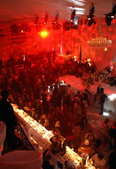 A chandelier hung over the main party space, which took over the mansion’s tennis court.
