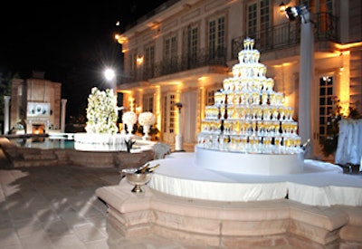 Champagne flowed from a towering fountain.