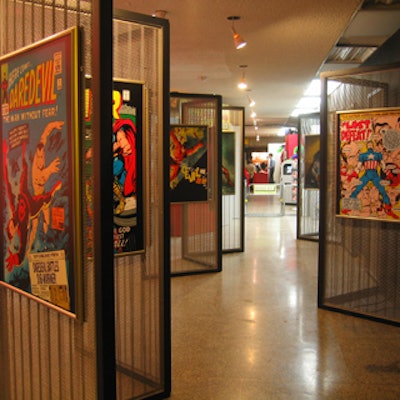 Blowups of classic Marvel comic book covers hung from display walls.