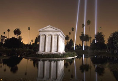 Felix Lighting cast pillars of white light into the sky.