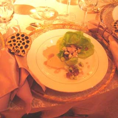 Restaurant Associates started guests with a salad of salad of parsley, tomato, cucumber, autumn onions, and feta cheese with coriander vinaigrette.