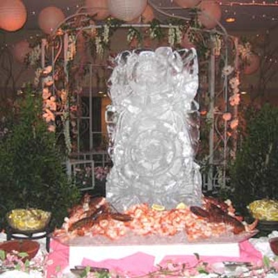 The Radisson's catering team carved a block of ice into a sculpture of magnolias to accompany a raw bar.