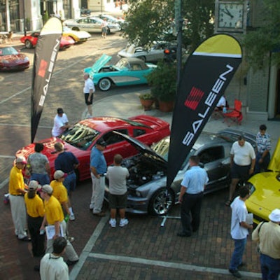 An aerial view of the Winter Park Concours d'Elegance set up was taken from the Park Plaza Hotel.