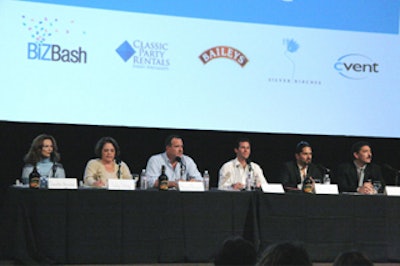 The 'Art of the Event Trend Forum' panel, (from left to right) Danette Herman, Judy Levy, Howard Bragman, Gavin Keilly, Peter Otero, and Barry Guterman, addressed the crowd.