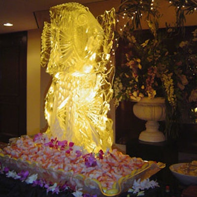 The Radisson's catering team carved a fish sculpture out of a block of ice to accompany the shrimp cocktail.