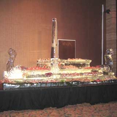 The InterContinental's catering team carved an ice boat to house a succulent raw bar.
