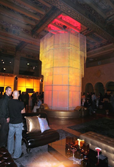 For the after-party, event producer Russell Harris Event Group and Tom Ford Designs turned the Hollywood Roosevelt lobby into a golden lounge with a tiered chandelier in the center of the room, adorned with strands of yellow beads.