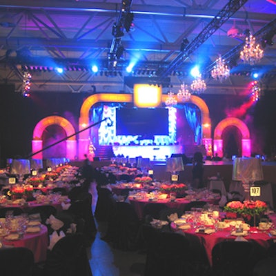 The stage from Mandell Entertainment featured vibrant pink decor.