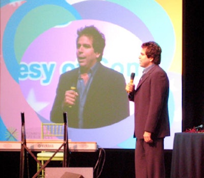 Comedian Greg Giraldo's performance (Sponsored by Comix) was one of several throughout the day that was enhanced by the Alden HD Event Solution's innovative WATCHOUT technology onstage in the Columbus Circle Experiences room.