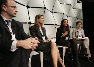 A panel discussion on 'How Hotels and Other Venues Weigh the Value of Your Business' explored ways to think like a revenue manager during all business negotiations. Panelists from left to right: M. Thomas Buoy of Morgans Hotel Group, Taraleigh Lamb Masterson of Hilton New York, Jessica Rothstein Berman of ESPN Zone, New York City, and Diana Voto of Walt Disney Parks and Resorts.