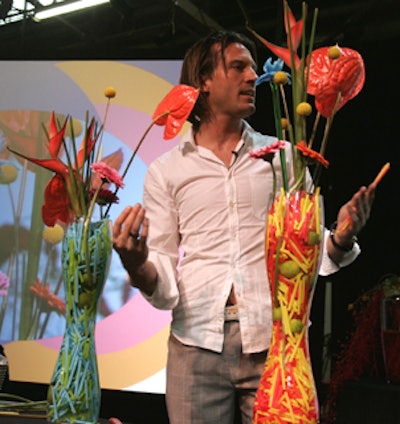Top floral artist Pascal Koeleman of the Flower Council of Holland demonstrated how European flowers can be arranged to create stunning compositions for corporate events, weddings, parties, and homes.