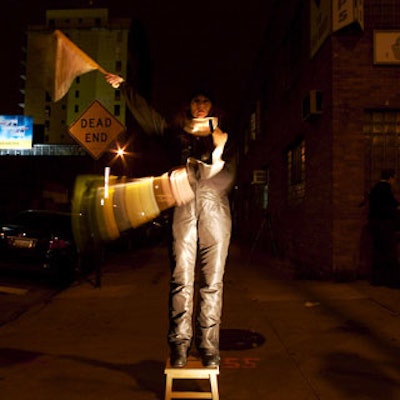 Along the Sculpture Center’s short block, artist Klara Hobza’s performers greeted guests by signaling with flags, using the semaphore system of communication.