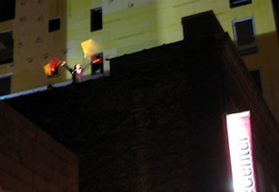 Hobza stationed one of her performers on the roof of the Sculpture Center.