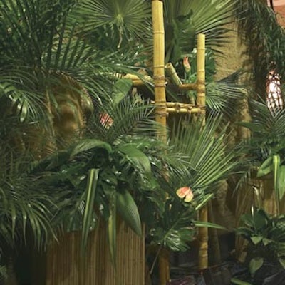 Bamboo and green foliage filled the foyer and covered the walls.