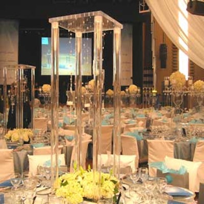 Large acrylic centrepieces from Signature Rentals anchored the dining room table decor during Make-A-Wish Foundation's inaugural One Wish fund-raiser at the Carlu.