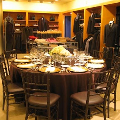 Higgins Party Rentals opted for an entirely chocolate palette to blend with its stock of suits and formal wear.
