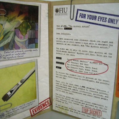 Graphic designer Carla Loenstein made the invitation look like a mini FBI case file.