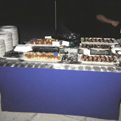 Food stations offered fresh fruit kabobs with yogurt dipping sauce, chocolate-dipped strawberries.