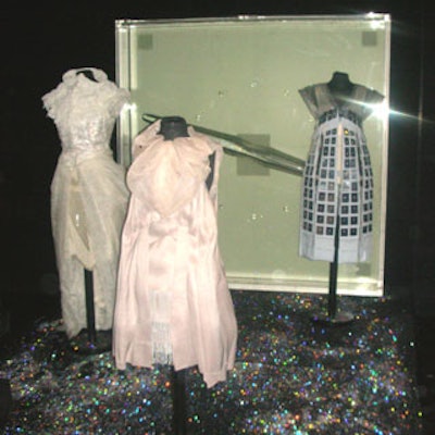 This mannequin parlor was sprinkled with crystals, some of which were featured on the clothing, was the creation of Jorge Prado.