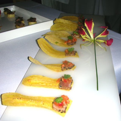 This ahi tuna bite with pineapple salsa on a plantain crisp was one of eight hors d'oeuvres being passed butler-style throughout the night.